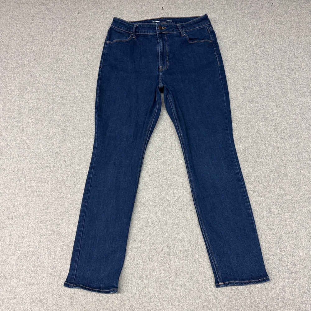 Old Navy High-Rise Straight Jeans Size 14 Dark Blue Stretch Denim 5-Pocket Pant
